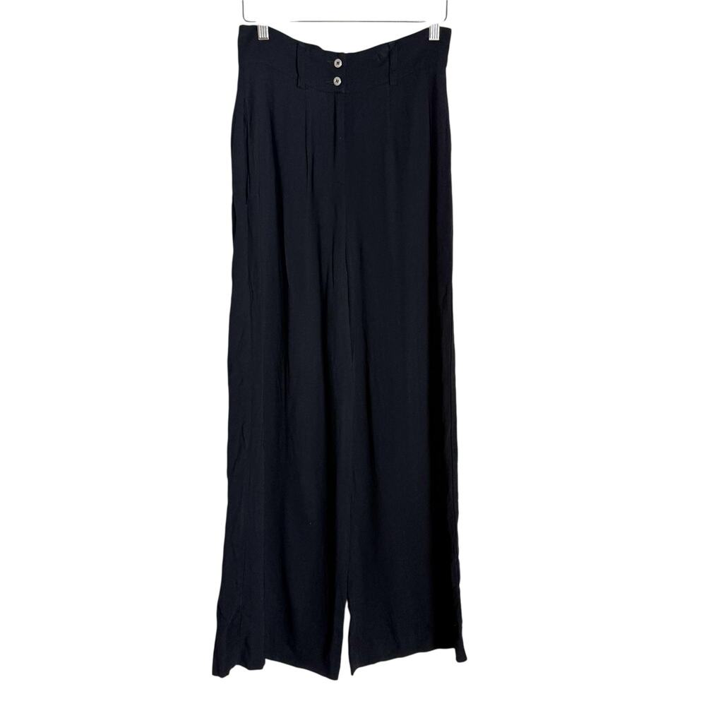 Marimekko Black Viscose Wide Leg High Waist Trouser Dress Pants Size 4